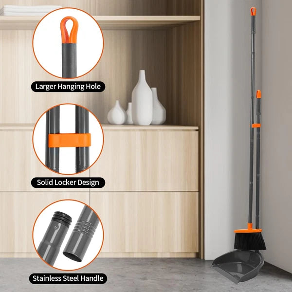 Long Handle Broom with Dustpan Combo Set for Office Home Kitchen Lobby Floor Cle