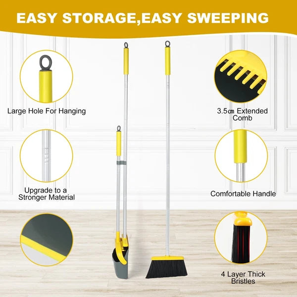 Broom and Dustpan Set with 54 Inch Long Handle - Perfect and Brush Combo