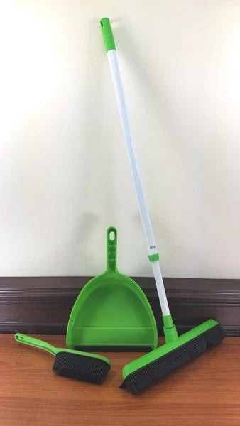 Pet Hair Broom with Dustpan and Hand Broom Set - Pick Green or Purple