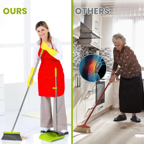 Broom and Standing Dustpan Set 50” Angle Broom with Long Handle Dust Pans for...