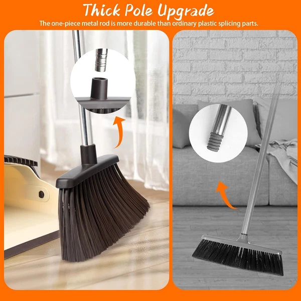 Broom and Dustpan Set, Dustpan Combo with 51" Stainless Steel Long Handle Brooms