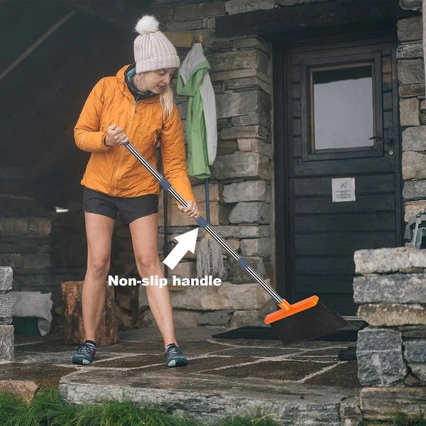 Broom and Dustpan Set Stainless Steel 51" Heavy Duty Self-Cleaning Indoor Out...