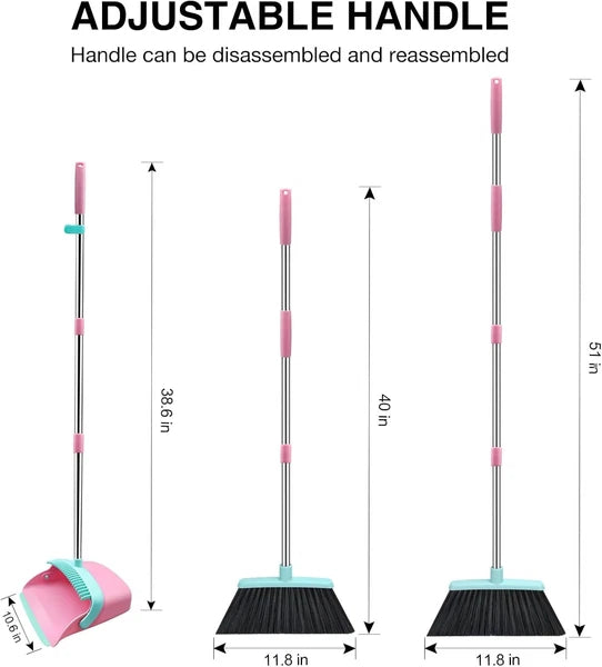 Broom dustpan set, adjustable handle broom dustpan combination