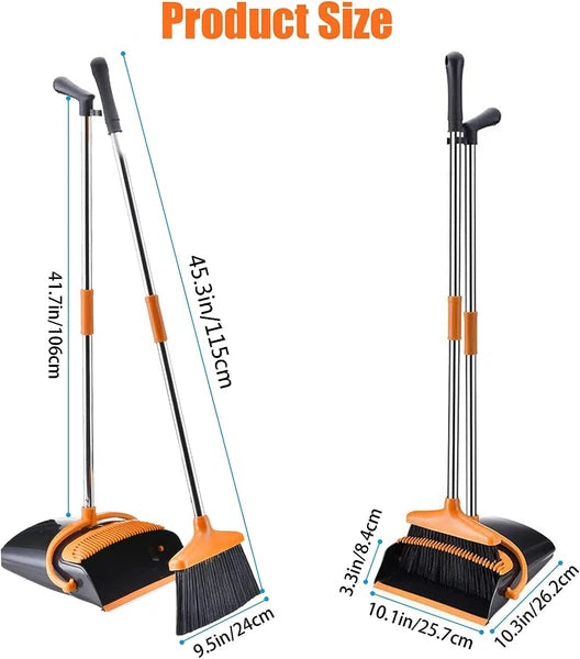 Broom and Dustpan Set with Long Handle Windproof Stand Up Dustpan with Broom