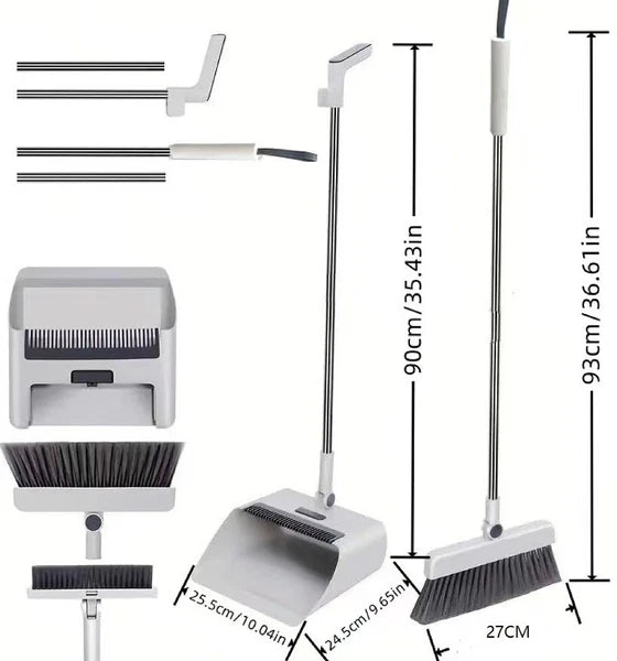 Broom with Dustpan Combo Set, 3 in 1 for Sweeping Indoor and Push Broom Outdoor
