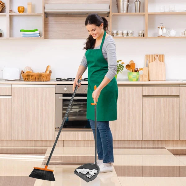Long Handle Broom with Dustpan Combo Set for Office Home Kitchen Lobby Floor ...