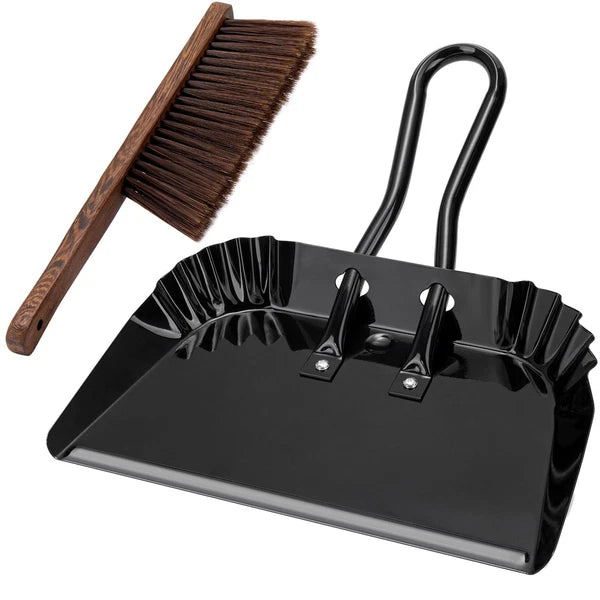 17In Metal Dustpan and Brush Set,Extra Large Handheld Dust Pan and Wood Broom...