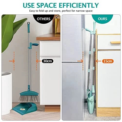 XXXFLOWER Broom and Dustpan Set for Home, Broom with Dustpan Cleaning Teeth