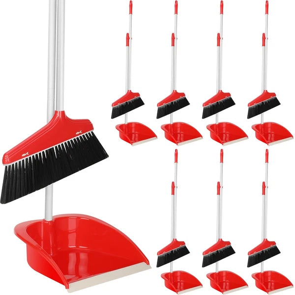 Set of 8 Broom and Dustpan Set Long Handle Broom with Upright Standing Dustpa...