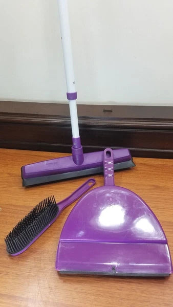 Pet Hair Broom with Dustpan and Hand Broom Set - Pick Green or Purple