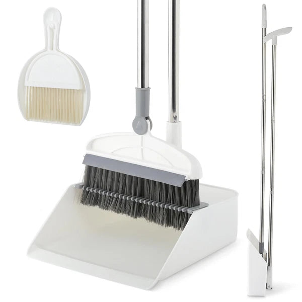 2 in 1 Broom and Dustpan Set with Long Handle Upright 180° Rotating Broom