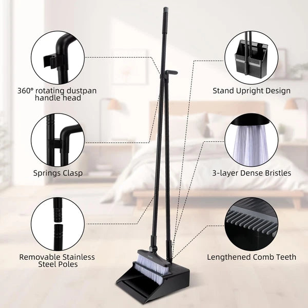 broom and dustpan set upgrade 50 long handle broom with stand up dustpan com
