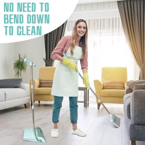 XXXFLOWER Broom and Dustpan Set for Home, Broom with Dustpan Cleaning Teeth
