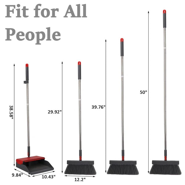 Broom with Dustpan Combo Set 50” Adjustable Long Handle 180 Degree Rotating B...