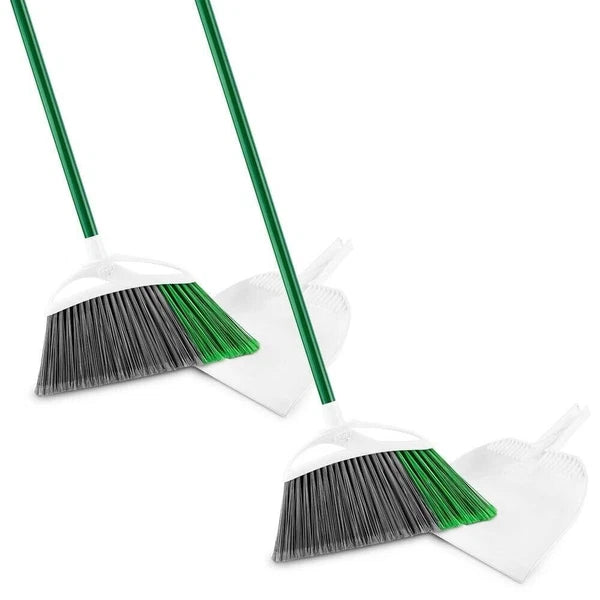 2 Pack Libman XL Heavy Duty Angle Steel Handle Broom With Dustpan Cleaning Set